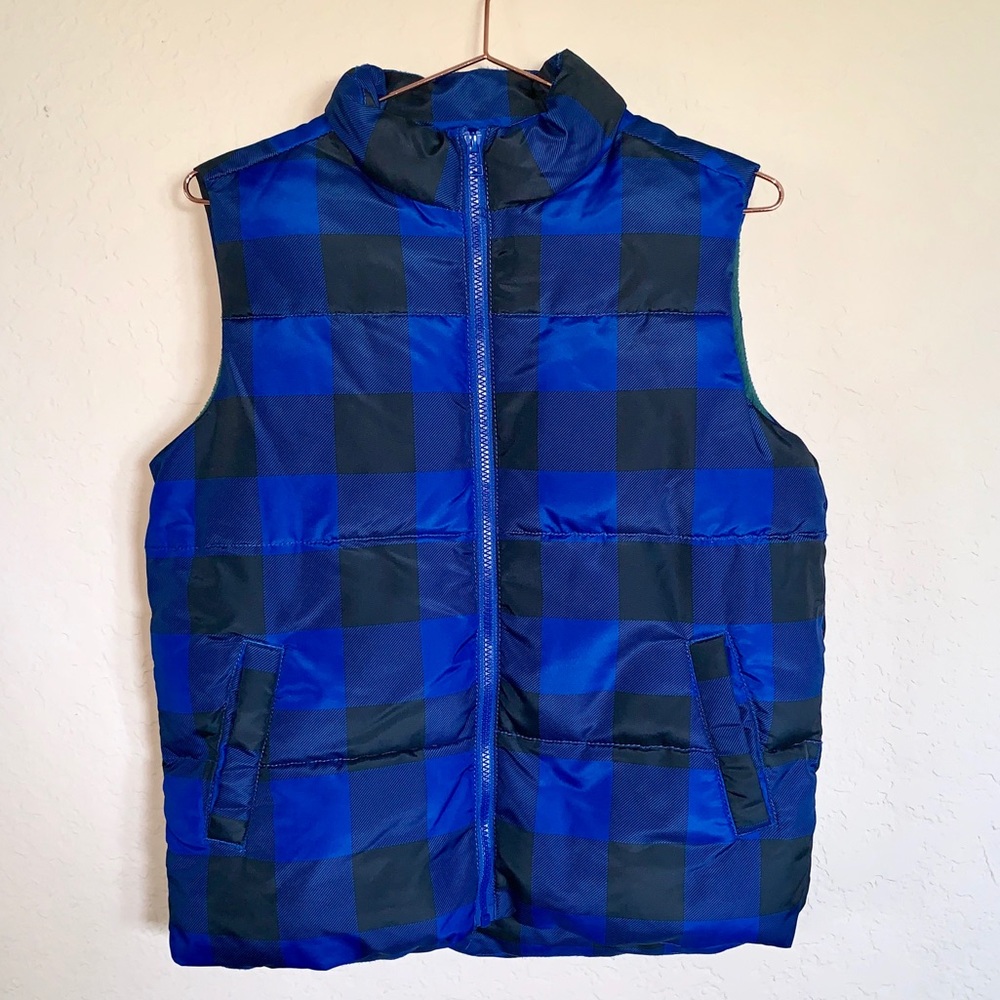 Crazy 8 Boys blue plaid puffer vest size L 8/10